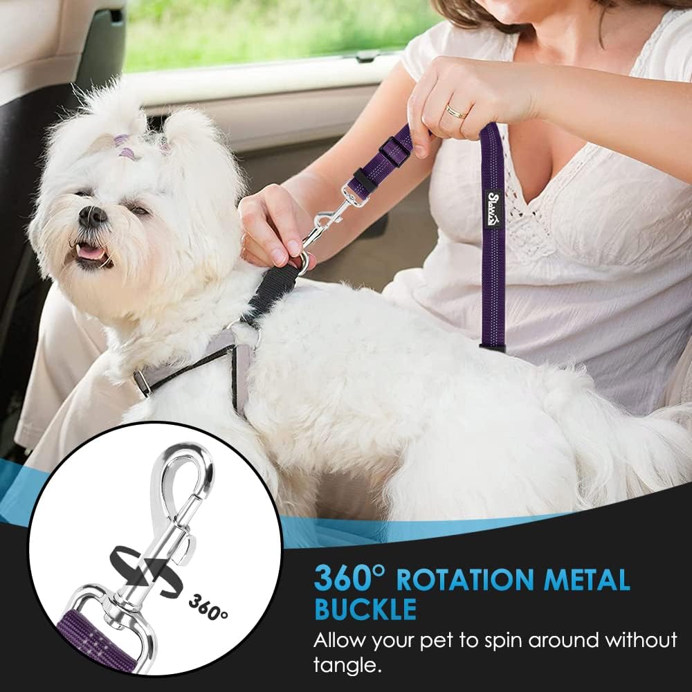 Lukovee Dog Seat Belt for Car, Adjustable Dog Car Harness for Large Medium Small Dogs, Soft Padded & Breathable Mesh Dog Seatbelt with Car Vehicle Connector Strap (Purple,XX-Small)