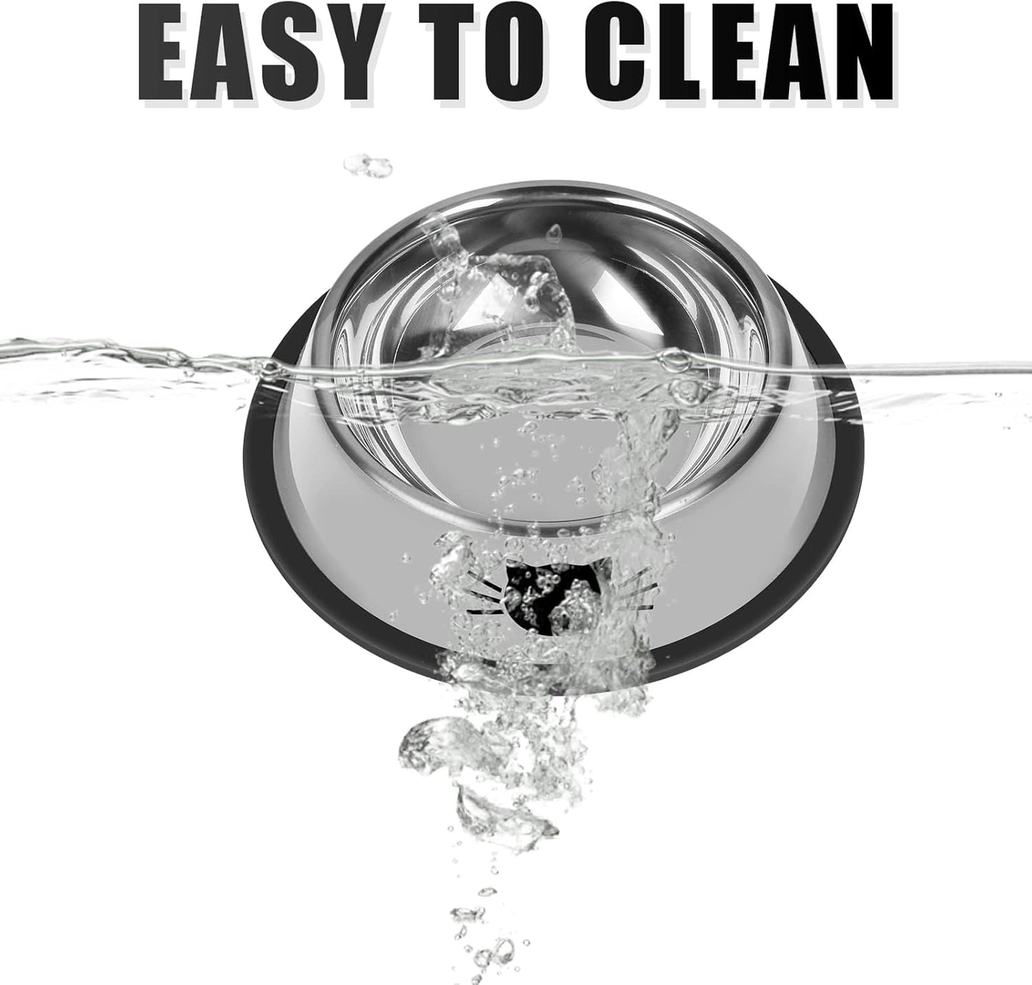 2Pcs Cat Bowls Non-Slip Stainless Steel Small Cat Food Bowl Unbreakable Thick Rubber Base Easily Clean Lovely Color