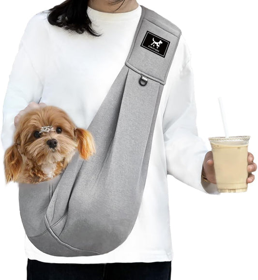 Dog & Cat Carrier Sling, Adjustable Soft Padded Shoulder Puppy Carrier, Hands-Free Dog Carrier Bag with Double Safety Buckles Premium Material for Outdoor Travel (Light Gray, L)