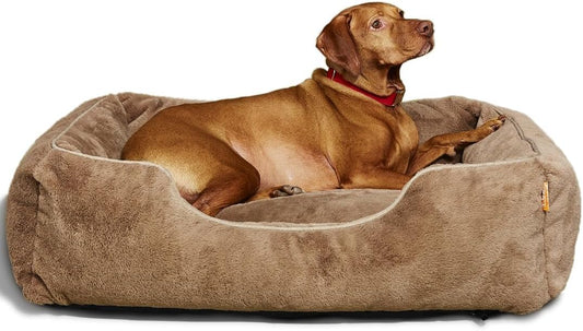 FUZI Luxury Aesthetic Dog Bed for Large Dogs with Washable Cover, Pet Couch, Pet Bed with Sides, Non-Slip Bottom, Soft and Durable Calming Dog Bed, Faux Rabbit Fur, Large 31.75x23.6x9.5 Light Brown