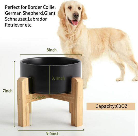 Petygooing Black Elevated/Raised Ceramic Dog Bowl for Medium and Large Breeds, Dog Food Water Dish with Stand,Pet Feeding Bowl with Anti Slip Rubber Large Dogs(1800ml 7.6 Cups)