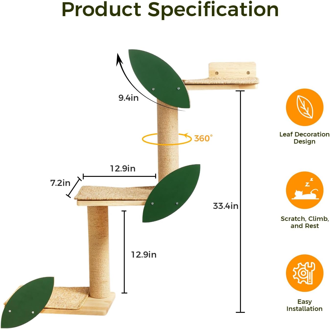 Meowoou Cat Wall Shelves Cat Scratching Post Wall Mounted Perch, 3 in 1 Cat Stairs Wall Tree Jungle Platform Supplies Suit for Cats Climb Play Scratch Nap