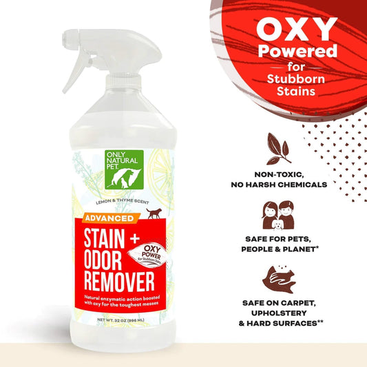 Only Natural Pet Advanced Dog Stain + Odor Remover with Oxy, All-Natural Professional Strength Enzymatic Cleaner - Pet Stain and Urine Odor Remover- 32 Fl Oz