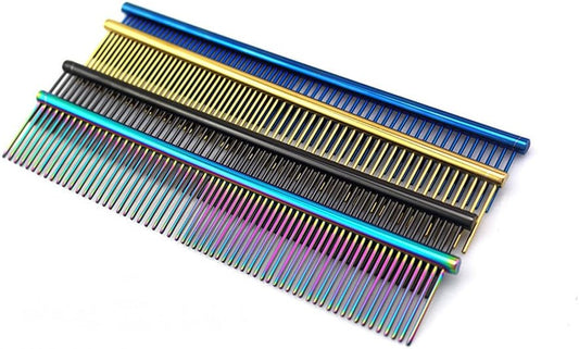 ZoCr Stainless Steel Pet Comb for Dogs Cats, Pet Grooming Comb with Different Spaced Rounded Teeth (Black)