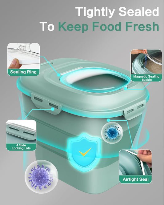 ANVS Dog Food Storage Container-Up to 30Lbs Collapsible Dog Food Container with Airtight Lids, Scoop and 2.5L Small Pet Food Storage Container Dry Food For Dog, Cat and Other Pet Food (Green)