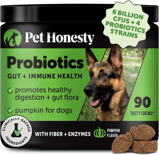 Pet Honesty Probiotics for Dogs for Occasional Diarrhea & Bowel Support, Digestive Enzymes with Prebiotics for Gut Health for Dogs, Immunity Health & Itch Relief (Pumpkin 90 ct)