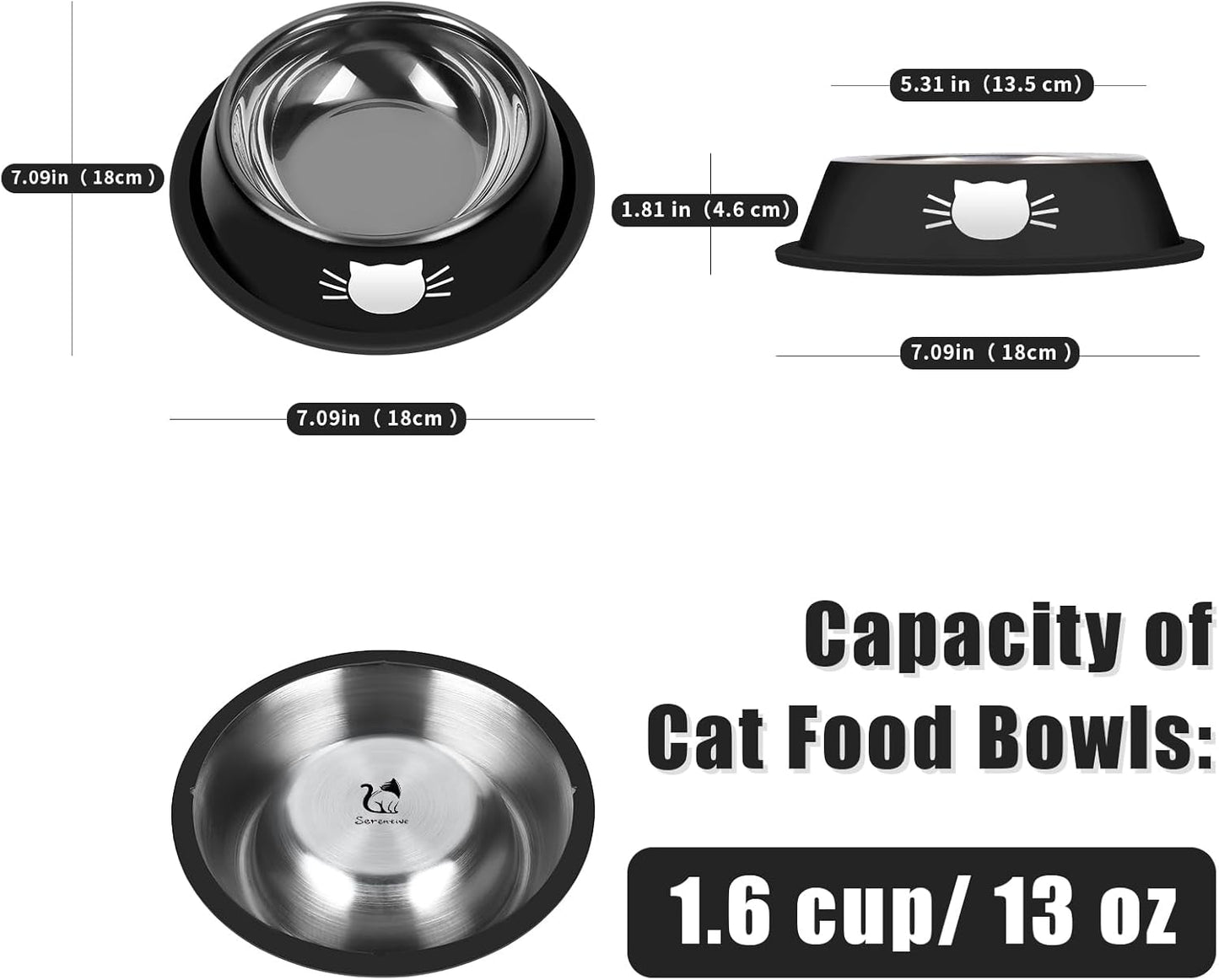 3Pcs Cat Bowls Non-Slip Stainless Steel Small Cat Food Bowl Unbreakable Thick Rubber Base Easily Clean Lovely Color