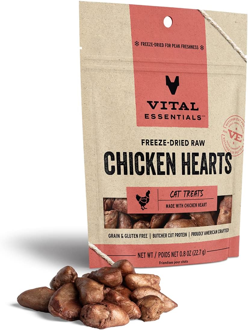 Vital Essentials Freeze Dried Raw Single Ingredient Cat Treats, Chicken Hearts, 0.8 OZ (Pack of 6)