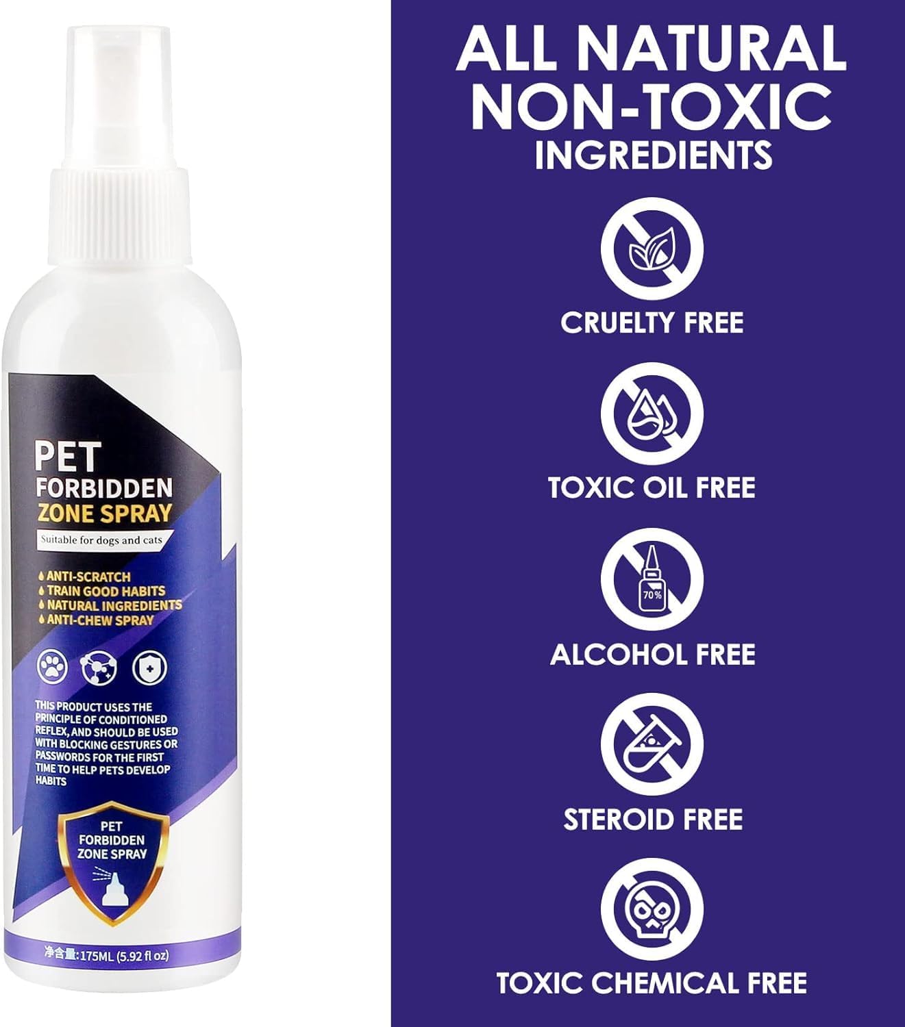 No Chew Spray for Dogs & Cats, 175ML - Bitter Apple Spray for Dogs to Stop Chewing, Effective Dog Deterrent Spray for Carpet Furniture, Anti Chew Spray for Puppies Indoor & Outdoor Safe Purple