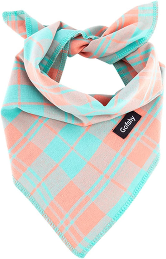 Spring Dog Bandana Large-Dog Scarf Vibrant Color Orange Green Plaid Printing Adjustable Bib Handkerchief Accessories for Small Dogs Cats (S)