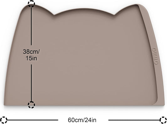 OHMO Dog Food Mat(Beige, 24 * 15'') w/Residue Collection Pocket Silicone Pet Feeding Mat for Floor High Edges Anti Spills Waterproof Cat Water Bowl Tray, Easy Clean Placemat