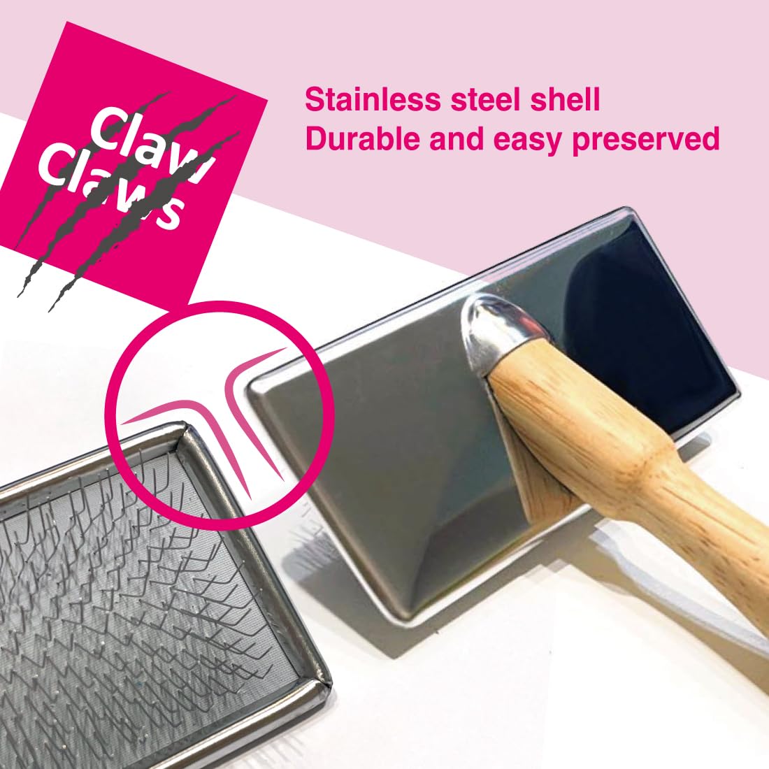 Pet Slicker Brush for Large Dogs, Wooden Handle, Gently Remove Tangled and Mats Hair, Pet Grooming Brush Tool, Sheepskin Wool Carders (3.85")