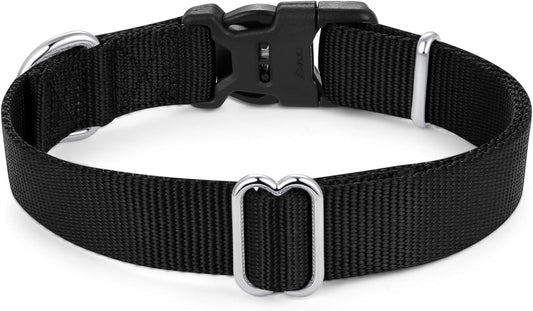 Mikivery Nylon Dog Collar with Quick Release Buckle Soft Adjustable Sturdy for Small Medium Large Dogs Black,L