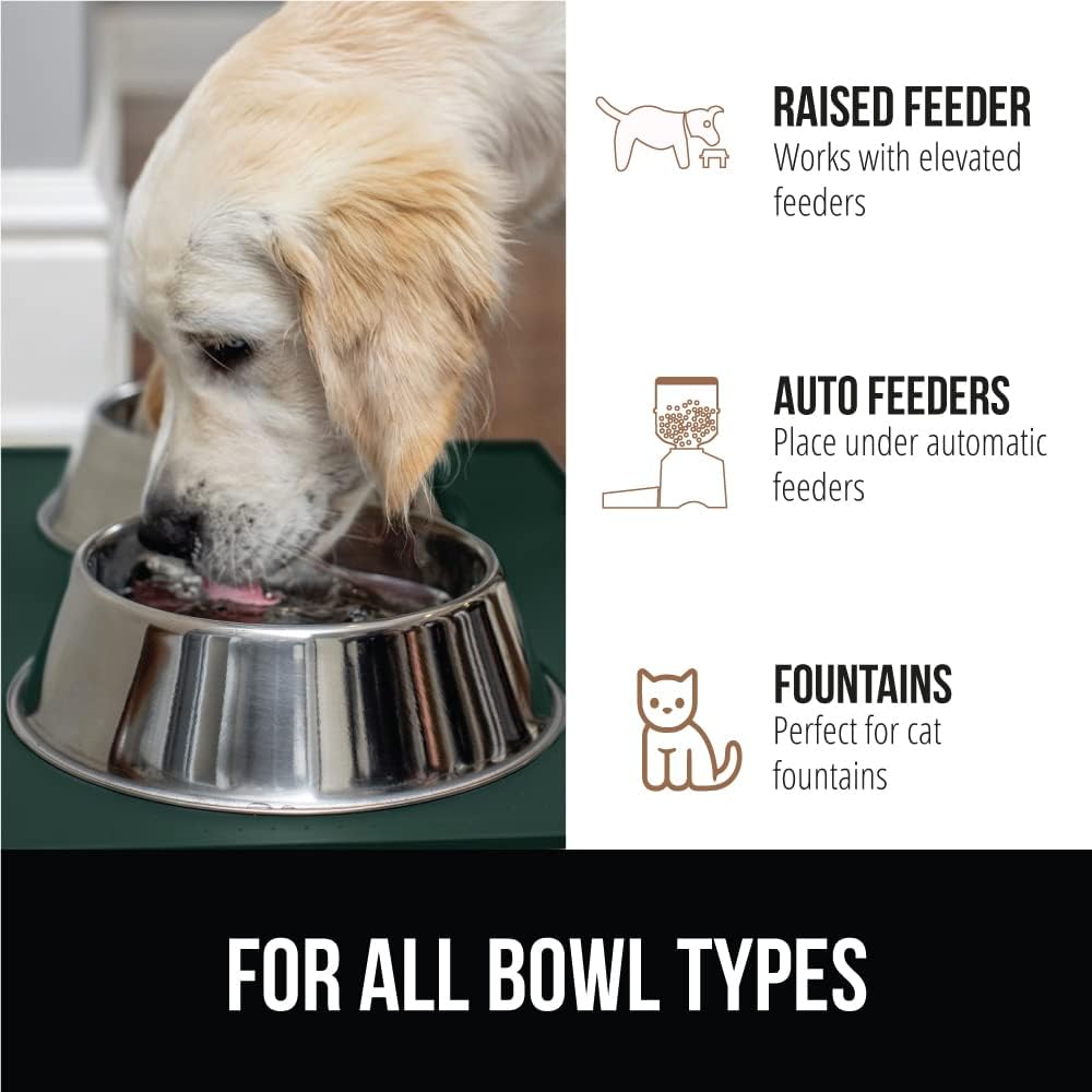 GORILLA GRIP 100% Waterproof Raised Edge BPA Free Silicone Pet Feeding Mat, Dog Cat Food Mats Contain Spills Protects Floors, Placemats for Cats and Dogs Water Bowl, Pets Accessories 32x24 Green
