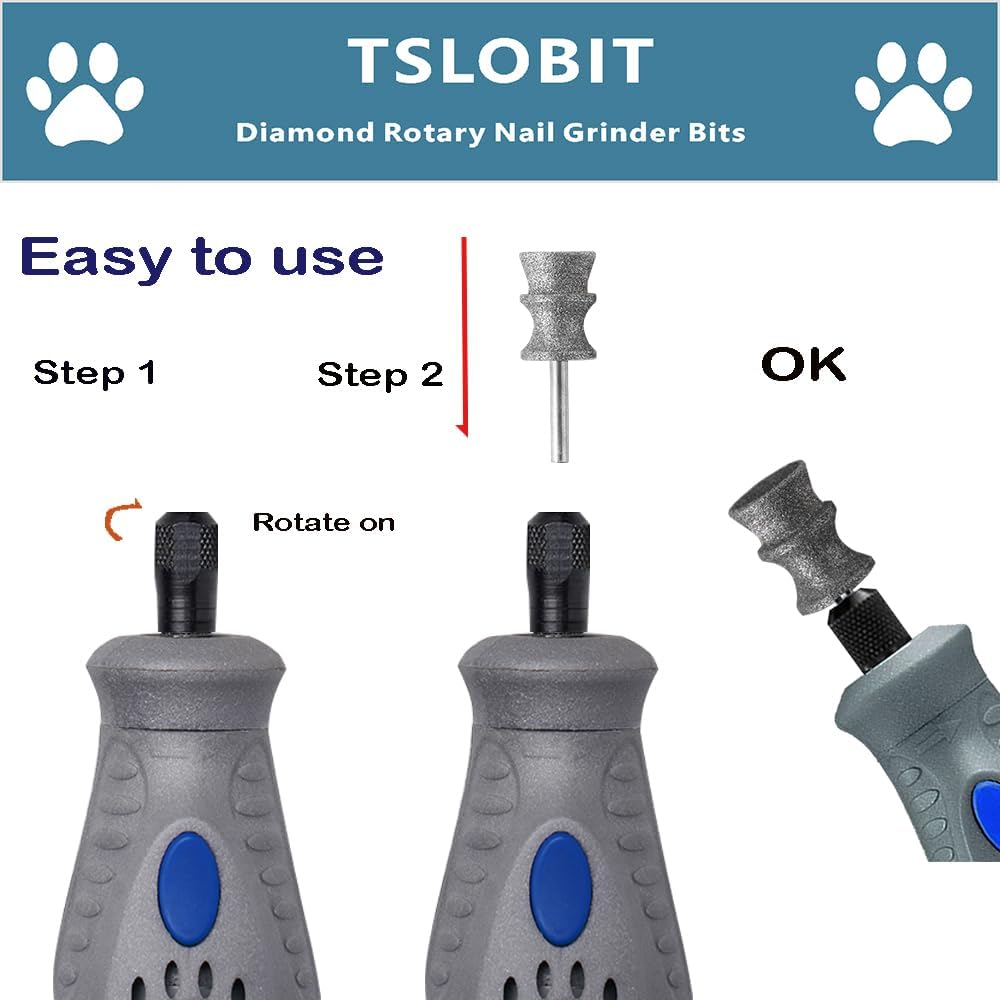 Diamond Dremel Dog Nail Grinder Attachment,1/8'' Pet Nail Grinder Wheel for Dremel Dog Nail Grinder, Diamond Rotory Bit for Dogs&Pets Nail Care,2-Pack（Large V）