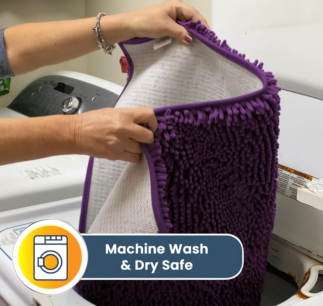 Muddy Mat® Original Dog Door Mat for Muddy Paws, Super Absorbent Microfiber, Non-Slip Washable Pet Rug, Quick Dry Chenille Entryway Carpet, Machine Washable Indoor Outdoor mat, Purple 48"x60"