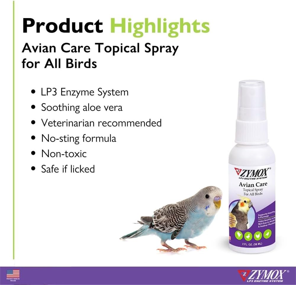 Zymox Avian Care Topical Spray for All Birds, 2 oz. – Soothes Irritated Skin & Supports Healthy Plumage for All Birds, Fowl & Poultry
