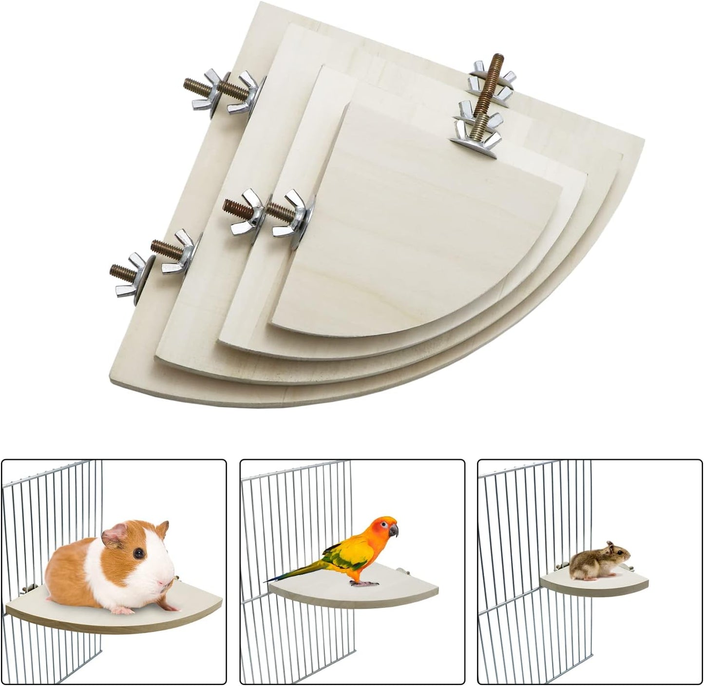 Litewoo Bird Parrot Corner Perch Flat Platform Stand, Easy to Install, Safe and Stable, Smooth Polishing Without Hurting Feet, Solid Hardwood Bird Cage Perches（XL）