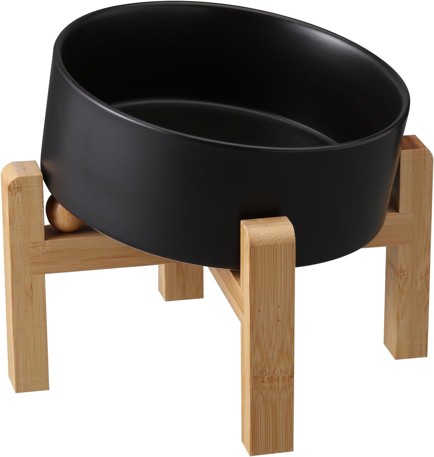 Black Elevated/Raised 15°Tilted Anti Slip Ceramic Dog Bowl for Medium & Large Breeds,Slanted Bulldog Big Face Pet Feeding Food Water Dish Stand for Dogs (7.6 Cups/60OZ)