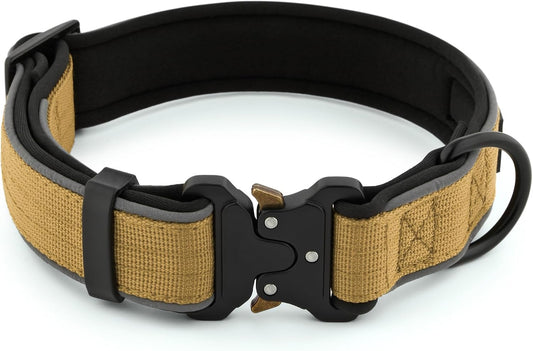 Plutus Pet Tactical Dog Collar, Reflective, Adjustable Heavy Duty Dog Collar, Soft Padded and Comfortable, for Small Medium and Large Dogs (Brown, L)
