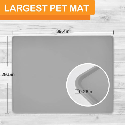 KVK Pet Food Mat Pet Feeding Mat Silicone Placemat for Dog and Cat Food Water Bowl Dog Food Mats for Floors Non Slip Waterproof Anti-bite Cool Grey 39.4X29.5in