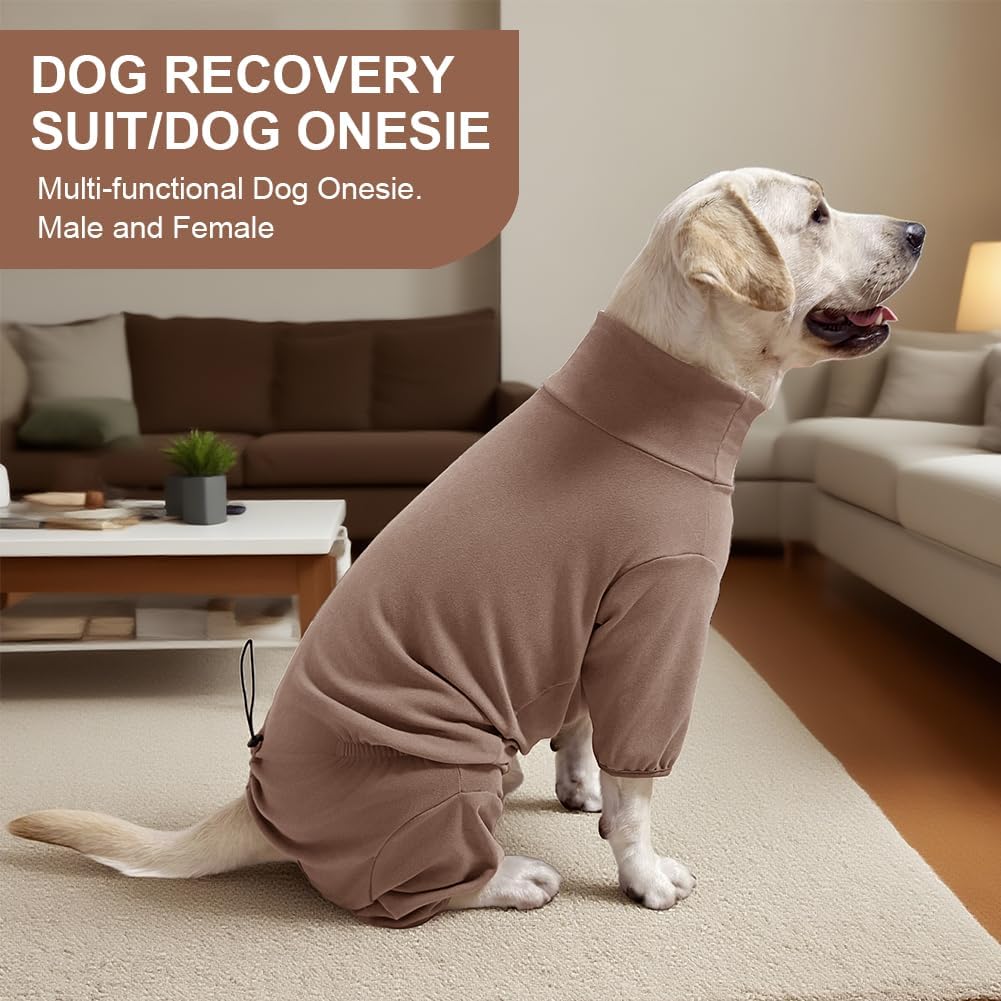 Dog Pyjamas PJS Sweater Clothes and Home Clothing Suitable for Large to Giant Breeds of Dogs, Dog Surgery Recovery Suit, Extra-Large Stretch Fabric, Four-Legged (Thickened Coffee, 6XL)
