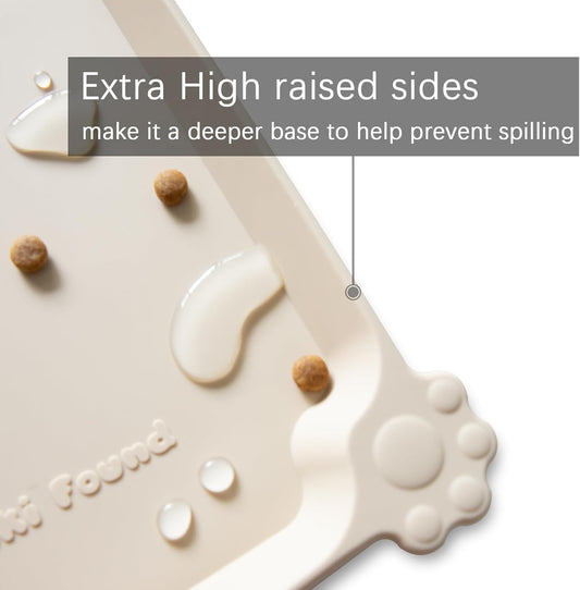 Hoki Found X-Large Non Slip Silicone Pet Food Mats - Tray for Dog Cat Bowl - Waterproof Dog Cat Food Mats for Carpet - Papayawhip