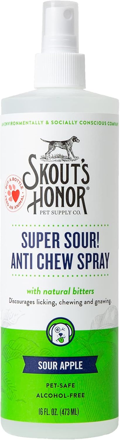 SKOUT'S HONOR Super Sour! Anti Chew Spray - Natural Ultra Bitter Formula to Help Deter That unwanted Chewing, Licking, and Biting - Safe for Pets - Safe for Indoor and Outdoor Use,16 oz