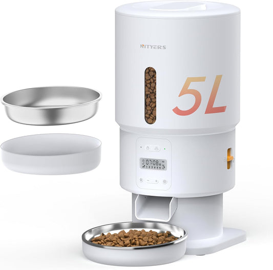 Automatic Cat Feeder - 5L Anti-Clog Cat Food Dispenser with Freshness Preservation, 1-6 Meals/Day, Programmable Portions, 10s Voice, 180-Day Battery Life, Auto Pet Feeder for Multi Cats & Dogs