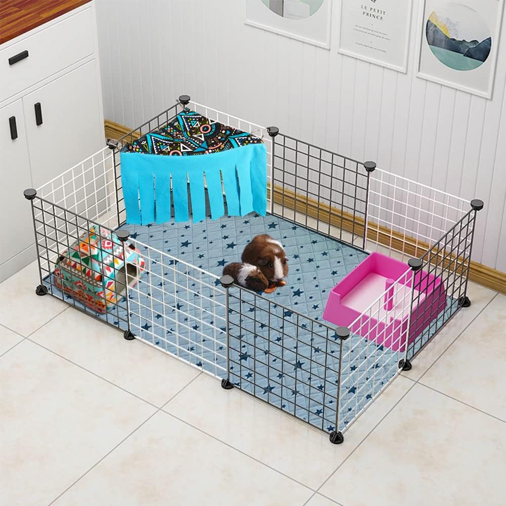 RIOUSSI Guinea Pig Hideout Hideaway Corner Fleece Toys Cage Accessories with Reversible Sides, Geo/Gray-Green+Blue, Pack of 2