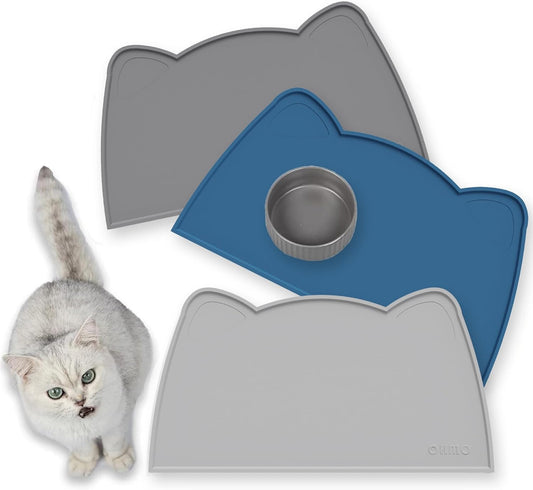 OHMO - Cat Food Mat, Silicone Pet Feeding Mat for Floor Non-Skid Waterproof Dog Water Bowl Tray, Easy to Clean Pet Placemat (Ash, 18 * 9.8'')