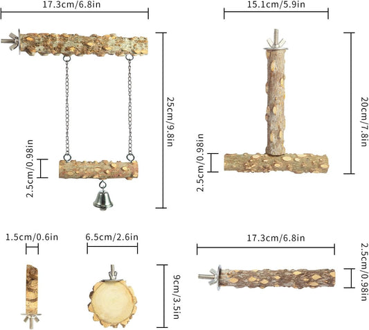 Bird Perches,4pcs Natural Wood Birds Stand Branch, Bird Perch Chewing Stick Cage Accessories Parrot Climbing Standing Branches Paw Grinding Fork Sets for Parakeet Lovebirds Cockatiels Conure Budgies