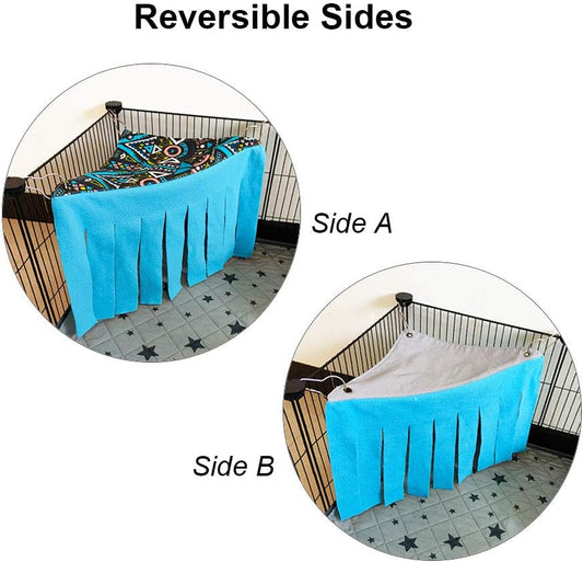 RIOUSSI Guinea Pig Hideout Hideaway Corner Fleece Toys Cage Accessories with Reversible Sides, Geo/Gray-Green+Blue, Pack of 2
