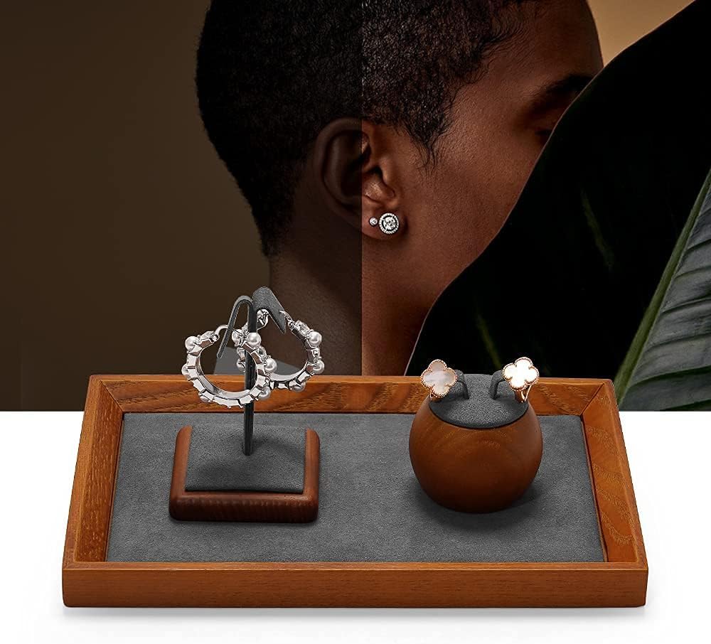 Oirlv Solid Wood Small Jewelry Tray Trade Showcase Countertop Jewelry Display Trays Rectangle Vanity Tray(Grey, Small)