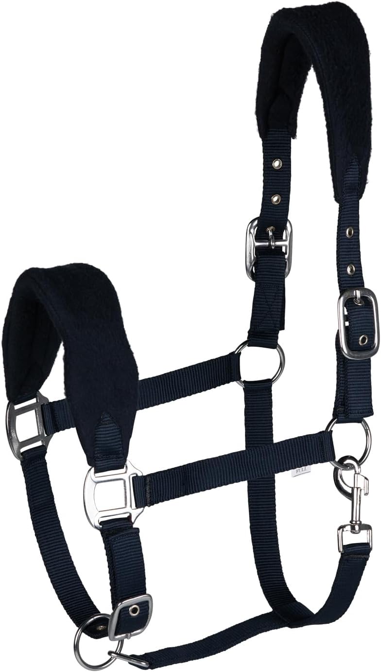 HORZE Kiel Adjustable Horse Halter with Fleece Padding - Dark Navy - Cob