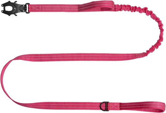 ICEFANG Tactical Dog Leash,K9 Training Walking Bungee Lead with 2 Control Handle,Heavy Duty Quick Release Metal Clasp,for Medium Large Breed (Reflective Pink, 6 FT)