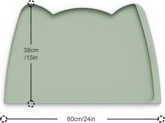 OHMO Dog Food Mat(Sage Green, 24 * 15'') w/Residue Collection Pocket Silicone Pet Feeding Mat for Floor High Edges Anti Spills Waterproof Cat Water Bowl Tray, Easy Clean Placemat