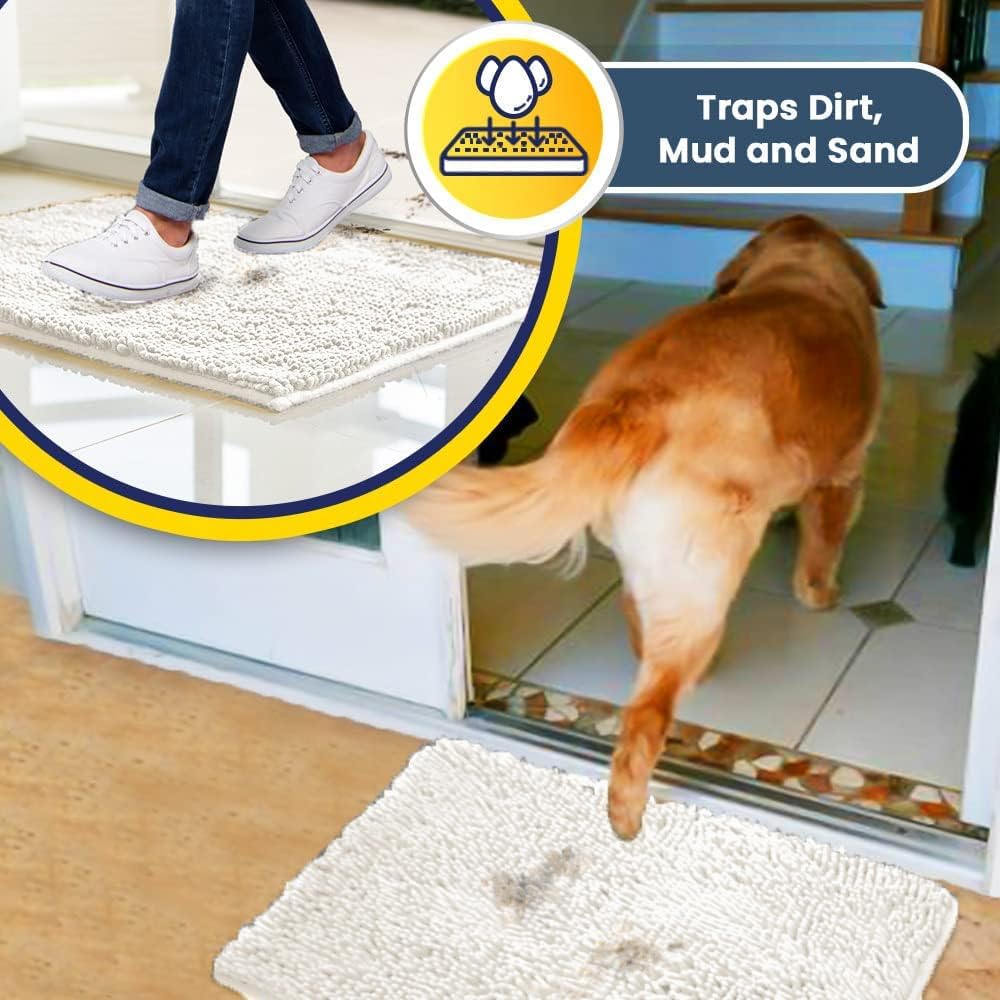 Muddy Mat® Shown on TV – Super Absorbent Door Mat Indoor, Microfiber Quick Dry Chenille Entryway Rug, Non-Slip Front Door Mat, Indoor Mats for Entryway, Machine Washable Pet Rug, White 24"x36"