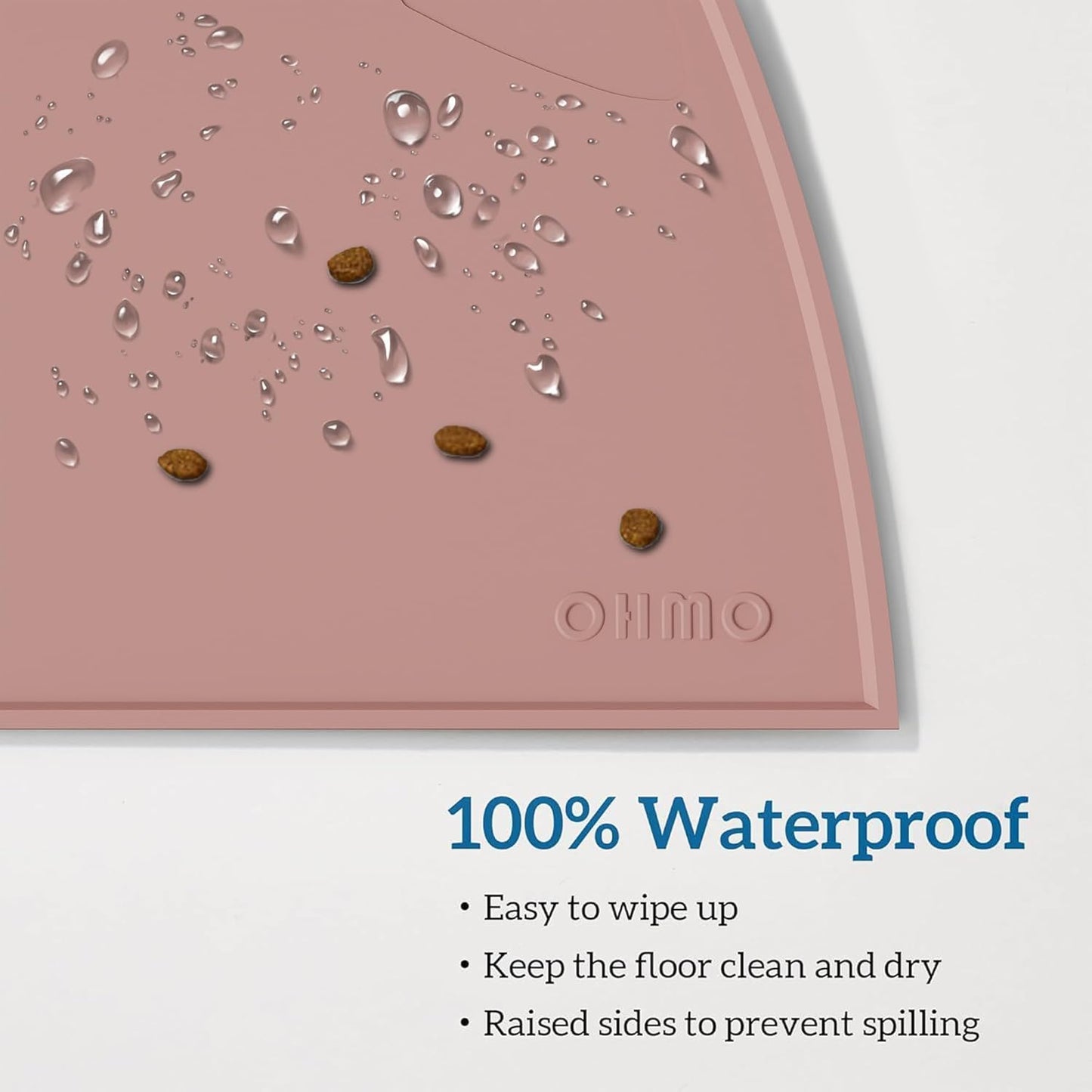 OHMO - Cat Food Mat, Silicone Pet Feeding Mat for Floor Non-Skid Waterproof Dog Water Bowl Tray, Easy to Clean Pet Placemat(Rose, 20 * 12")