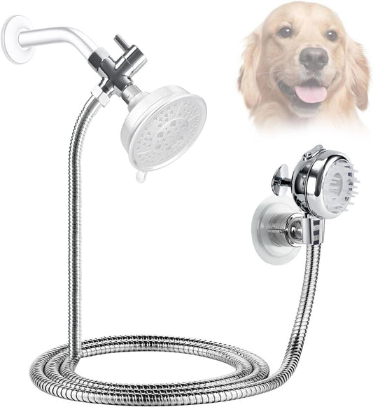 Pet Shower Set with 8.2ft Hose for Bathroom Shower Arm (Adhesive Holder)