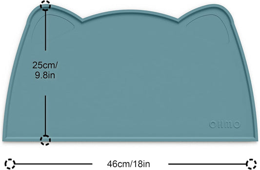 OHMO - Cat Food Mat, Silicone Pet Feeding Mat for Floor Non-Skid Waterproof Dog Water Bowl Tray, Easy to Clean Pet Placemat (Light Blue, 18 * 9.8'')