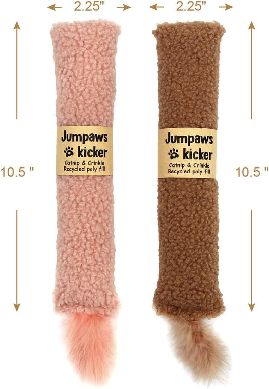 2 Pack Natural Interactive Catnip & Silvervine Cat Kicker with Tail, Bite Resistant Chew Toy, Crinkle Kicker, Accessories for Indoor Cat, Sherpa Material