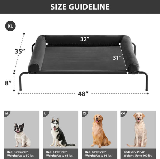 RRPETHOME Large Elevated Cooling Dog Bed, Raised Dog Cot Beds for Large Dogs, Elevated Outdoor Pet Cot, Chew Proof Portable Cooling Pet Cot with Skid-Resistant Feet and Breathable Mesh