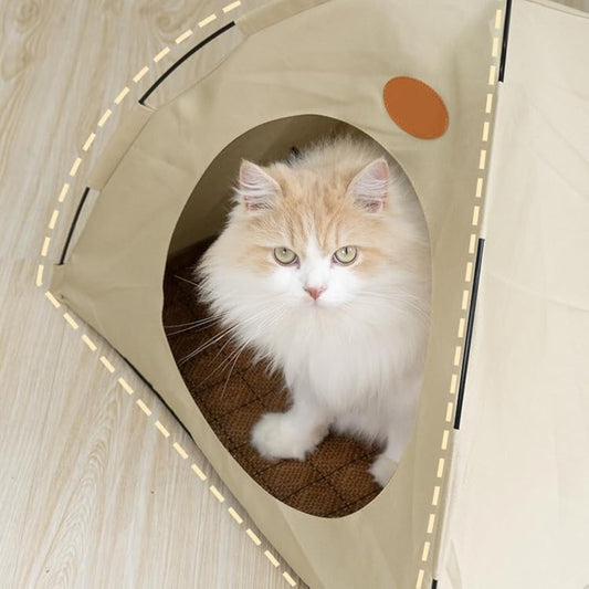 BreezyDen Pop-Up Pet Tent – Portable Indoor/Outdoor Cat Tent, Waterproof Pet Hideaway for Cats & Small Dogs with Mesh Window, Anti-Slip Base & Washable Design (Coffee, S (4 catties Kitten))