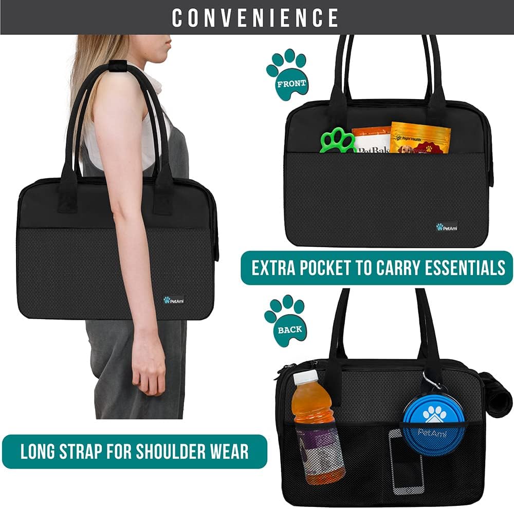 PetAmi Dog Purse Carrier for Small Dogs, Airline Approved Soft Sided Pet Carrier with Pockets, Ventilated Dog Carrying Bag for Puppy Cat, Dog Travel Supplies Bag, Sherpa Bed, Max 12 lbs, Black
