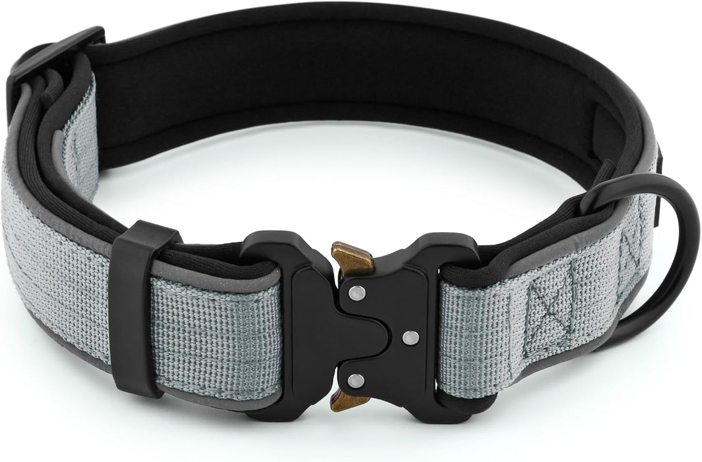 Plutus Pet Tactical Dog Collar, Reflective, Adjustable Heavy Duty Dog Collar, Soft Padded and Comfortable, for Small Medium and Large Dogs (Gray, L)