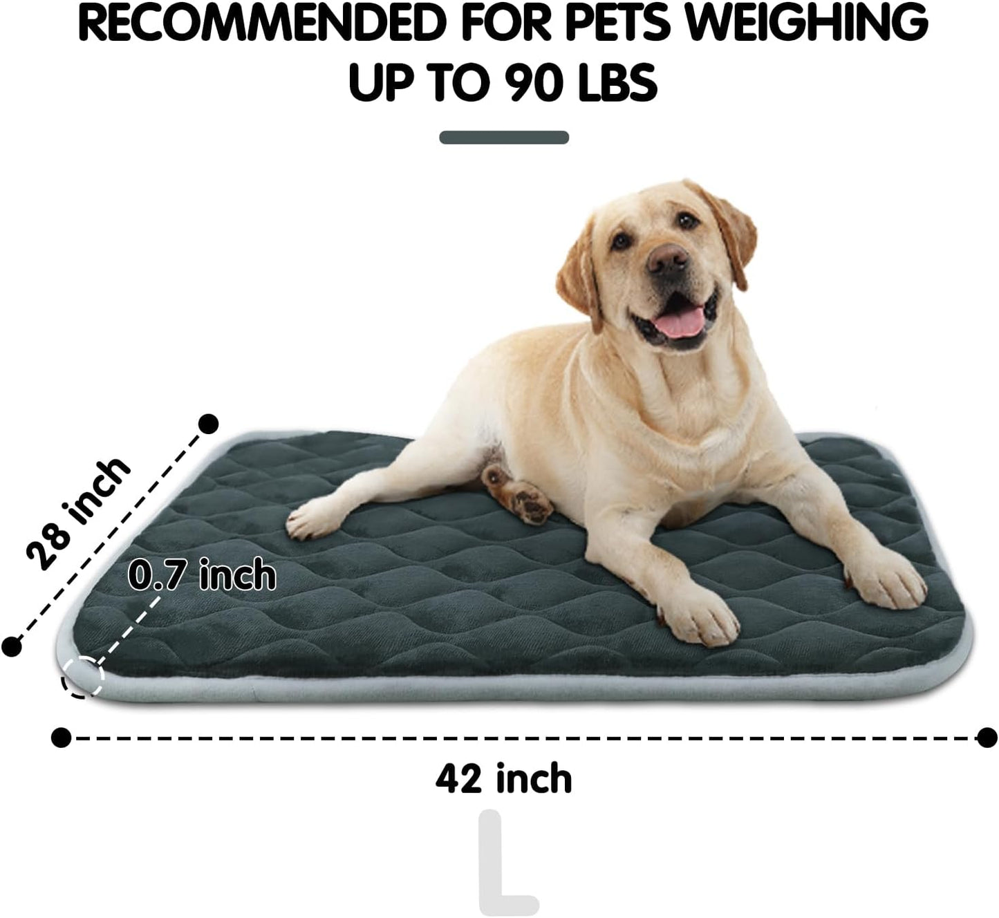 furrybaby Dog Bed Mat Flat Crate Mat with Anti-Slip Bottom Machine Washable Pet Kennel Pad for Dog Sleeping (L 42x28'', Grey Mat)