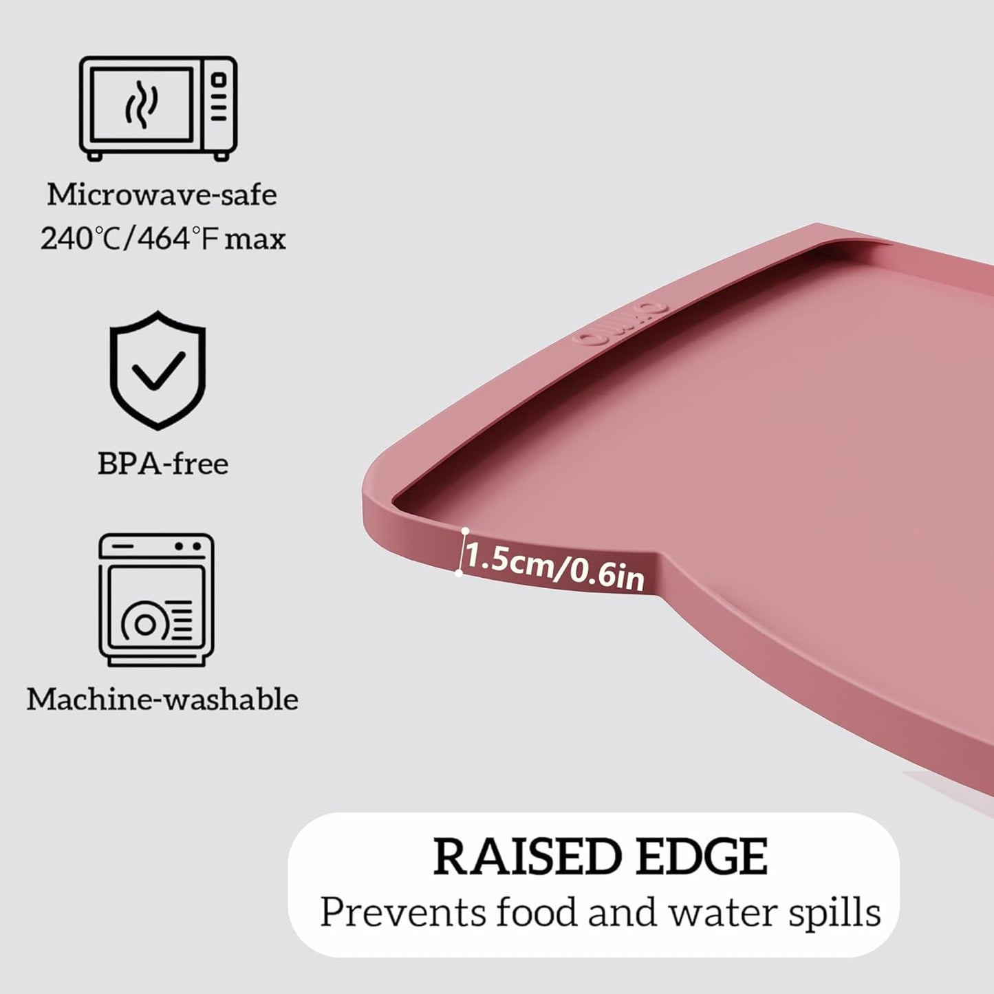 OHMO Dog Food Mat(Pink, 24 * 15'') w/Residue Collection Pocket Silicone Pet Feeding Mat for Floor High Edges Anti Spills Waterproof Cat Water Bowl Tray, Easy Clean Placemat