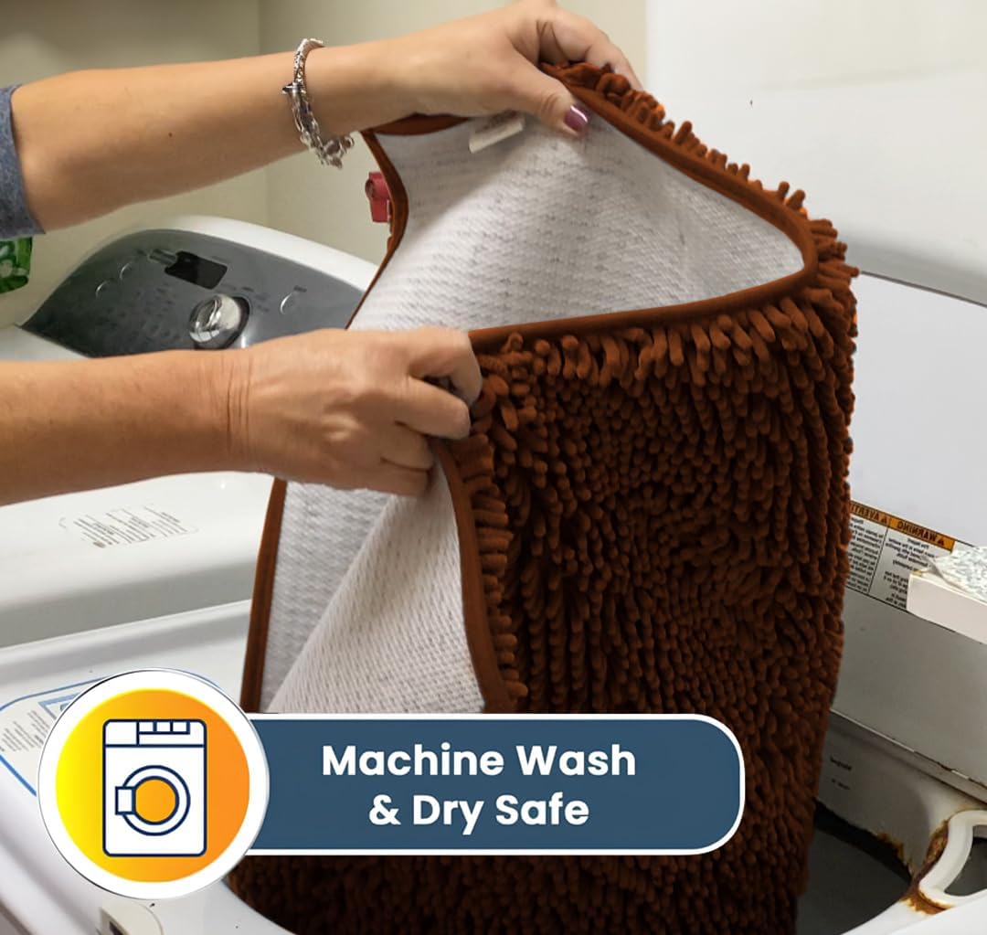 Muddy Mat® AS-SEEN-ON-TV Highly Absorbent Microfiber Door Mat and Pet Rug, Non Slip Thick Washable Area and Bath Mat Soft Chenille for Kitchen Bathroom Bedroom Indoor and Outdoor - Orange 24" x 120"