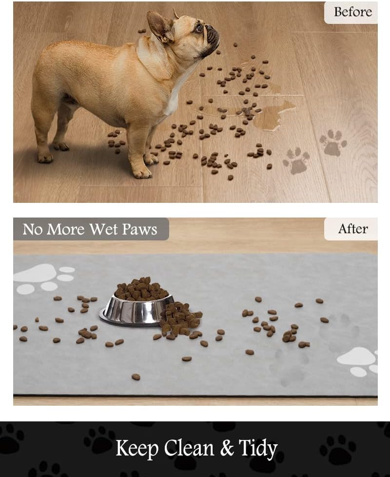 Pet Feeding Mat-Absorbent Dog Mat for Food and Water Bowl-No Stains Quick Dry Water Dispenser Mat-Dog Accessories Pet Supplies-Bowl for Messy Drinkers（LIGHTGREY,17"x28"